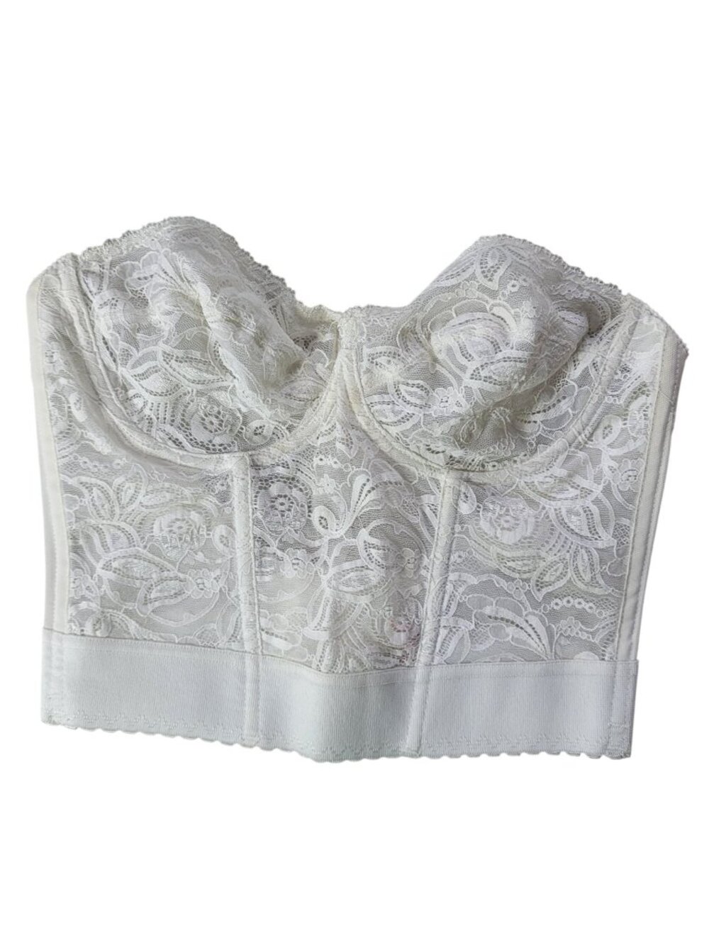 Smoothie Backless Corset Longline Bra White 36C Underwire Strapless Lace Vintage